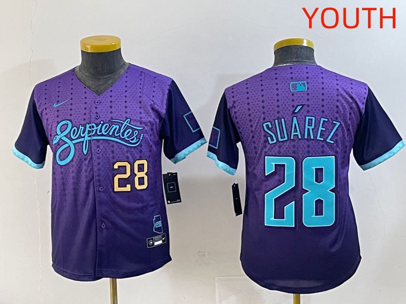 Youth 2025 Arizona Diamondback #28 Suarez Purple Joint Name Nike MLB Jersey style 2